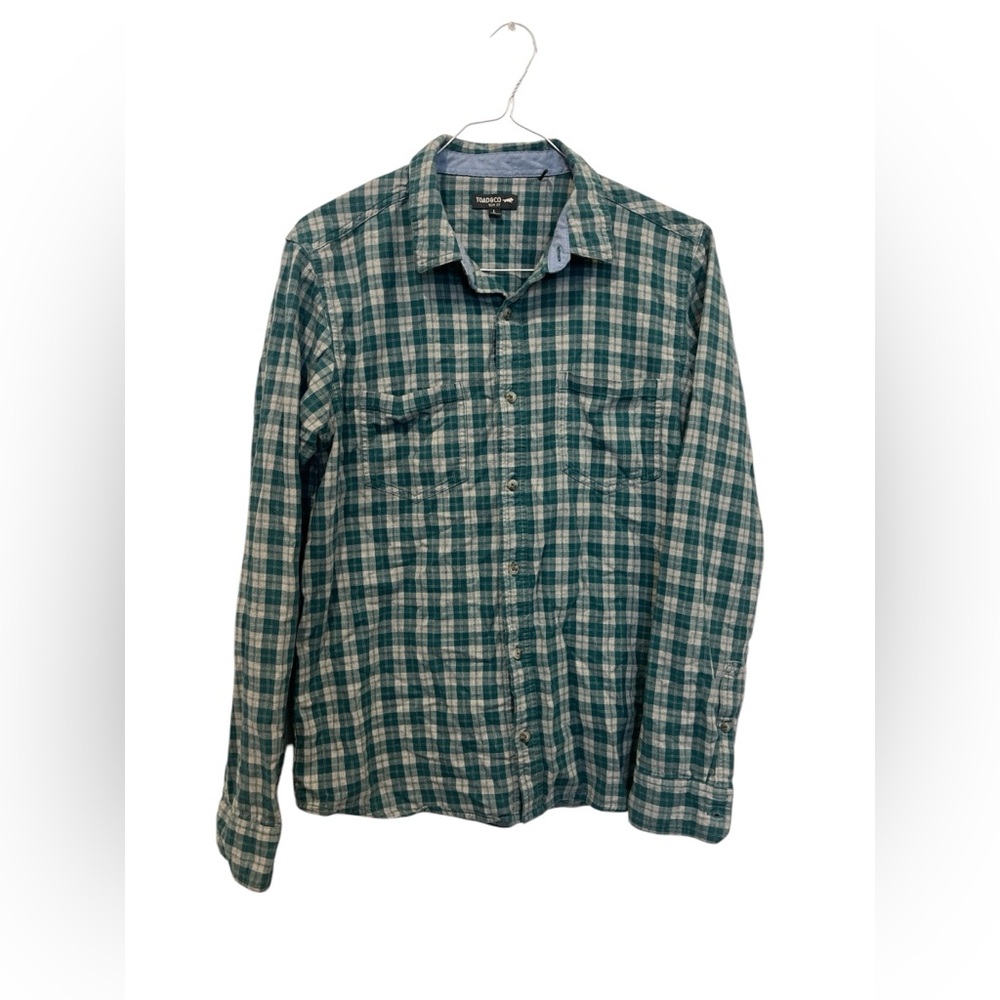 Toad & Co Men's Large Slim Fit Long Sleeve Green‎ Plaid Flannel Button EUC